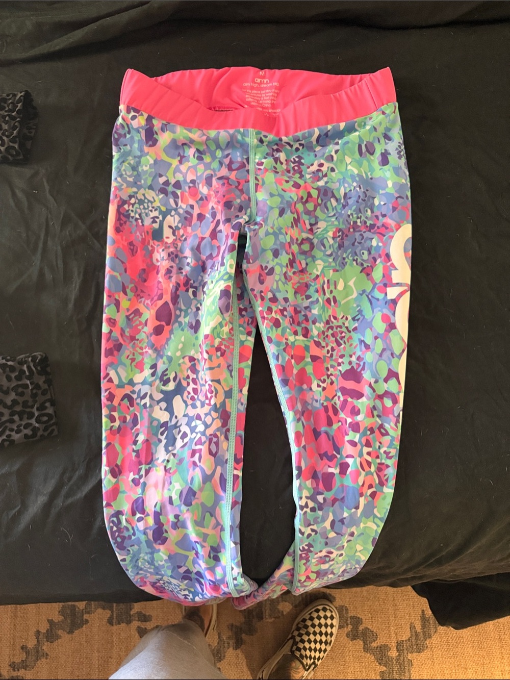 Girls' Multicolor Active Leggings with Bright Pink Waistband
